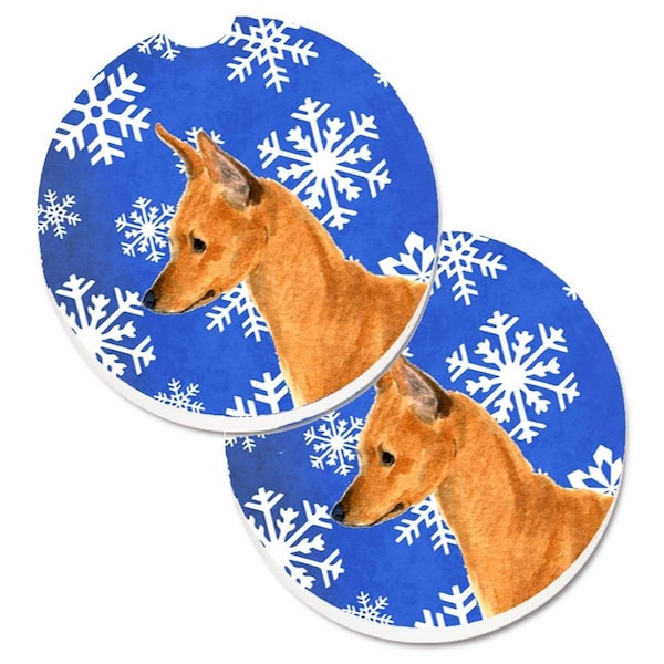 Carolines Treasures Min Pin Winter Snowflakes Holiday Set of 2 Cup Holder Car Coaster SS4604CARC - main